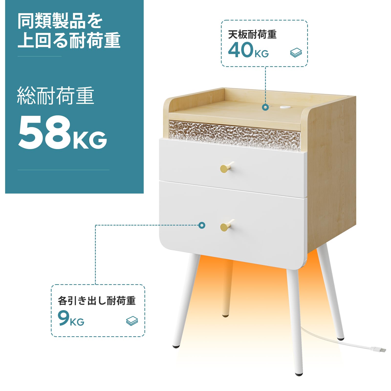 Amazon.co.jp: Pinmoco サイドテーブル ナイトテーブル ベッドサイド