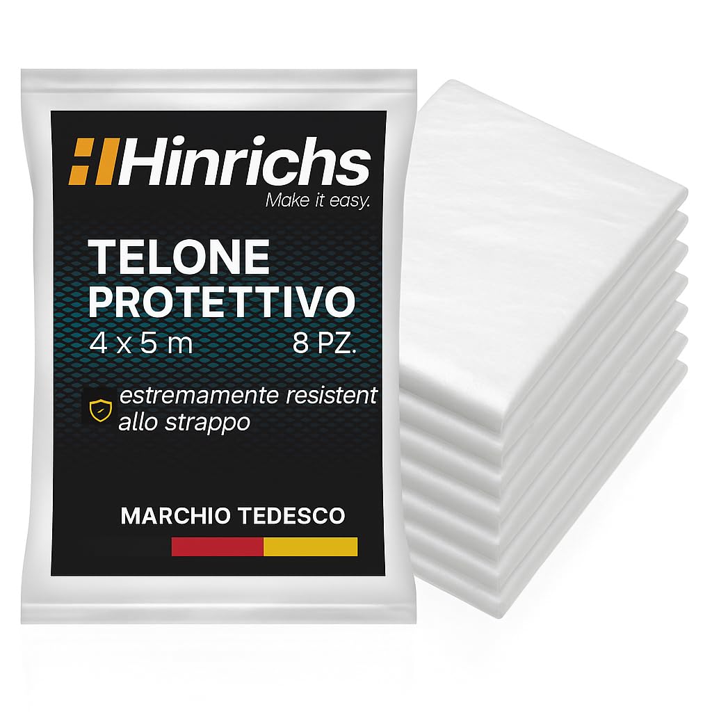 Hinrichs 8x Telo Copritutto 4x5m - Teli per Imbiancare - Teli Plastica per Coprire - Totale 160 m² Telo Plastica - Telo Imbianchino Copritutto - Telo Copri Tutto - Telo Pittura - Qualità LDPE