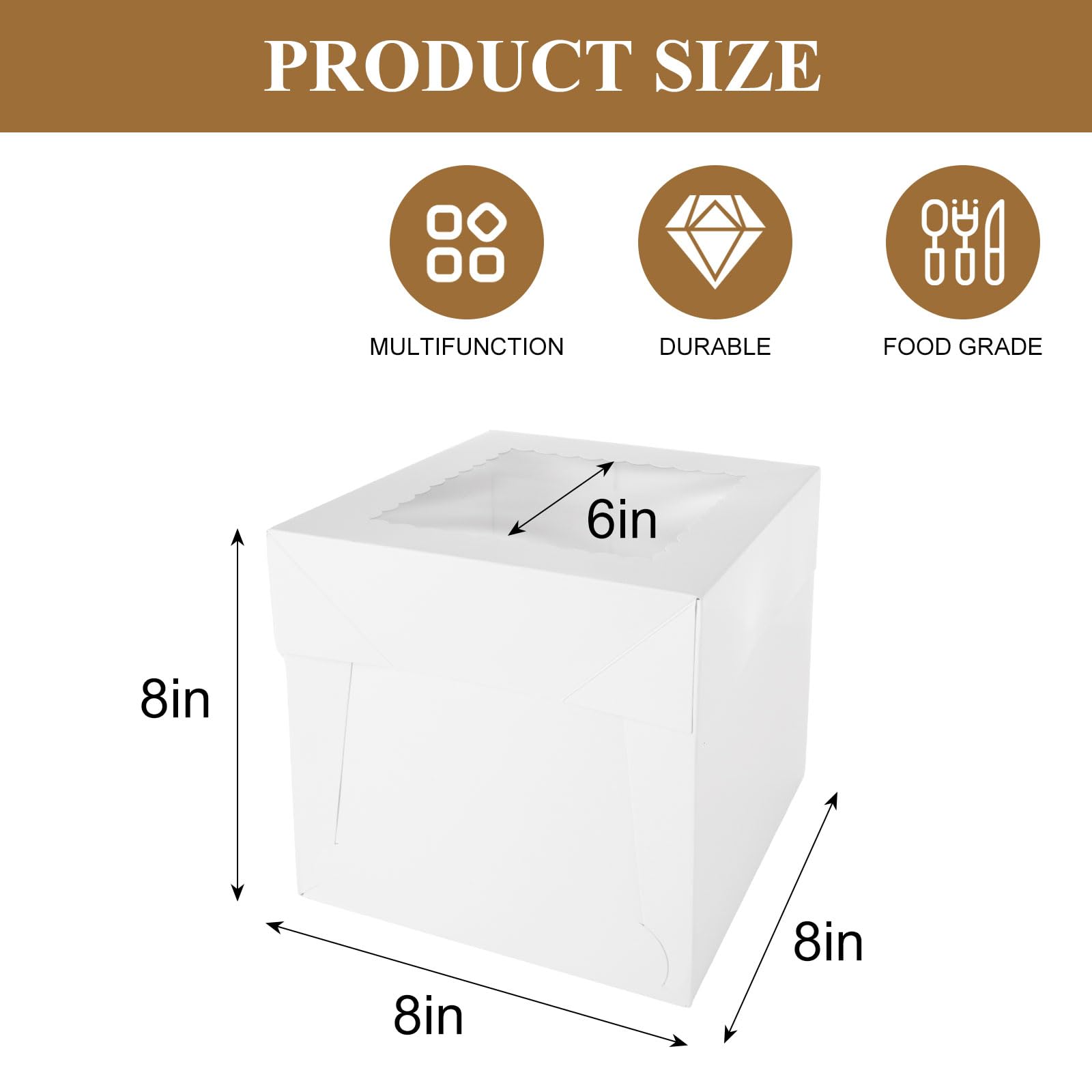 SENENQU 20pcs 8x8x8 Inches Cake Boxes with Window, White Bakery Dessert Boxes, 350grams Cardboard Cake Containers For Treats, Macarons, Donuts, Dessert, Cookies and Party Favor Boxes