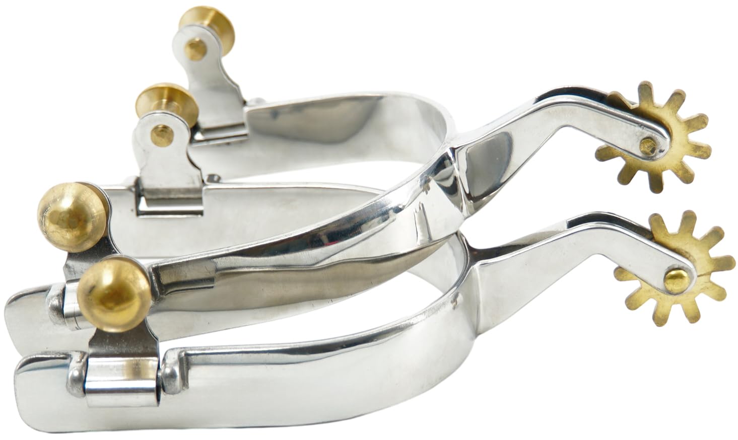 Jeereal Western-Sporen aus Edelstahl mit Sporenriemen, Messing-Riemen und Knöpfen, 1,9 cm Band und 4,5 cm Schaft
