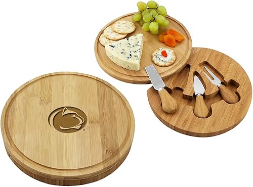 Picnic at Ascot Tabla de quesoembutidos de bambú con licencia oficial universitaria grabada con láser con juego de cuchillos y marcadores de queso Picnic at Ascot Tabla de quesoembutidos de bambú con licencia oficial universitaria grabada con láser con juego de cuchillos y marcadores de queso