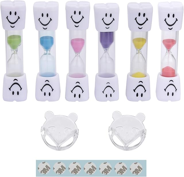 6 PCS Smiley Sand Timers for Children, Hourglass Timer for Kids Tooth Brushing, Cultivate Time Concept, Kitchen Cooking, Plastic, 2 Minutes, 3 Minutes, Send 2 Safety Corner Protectors