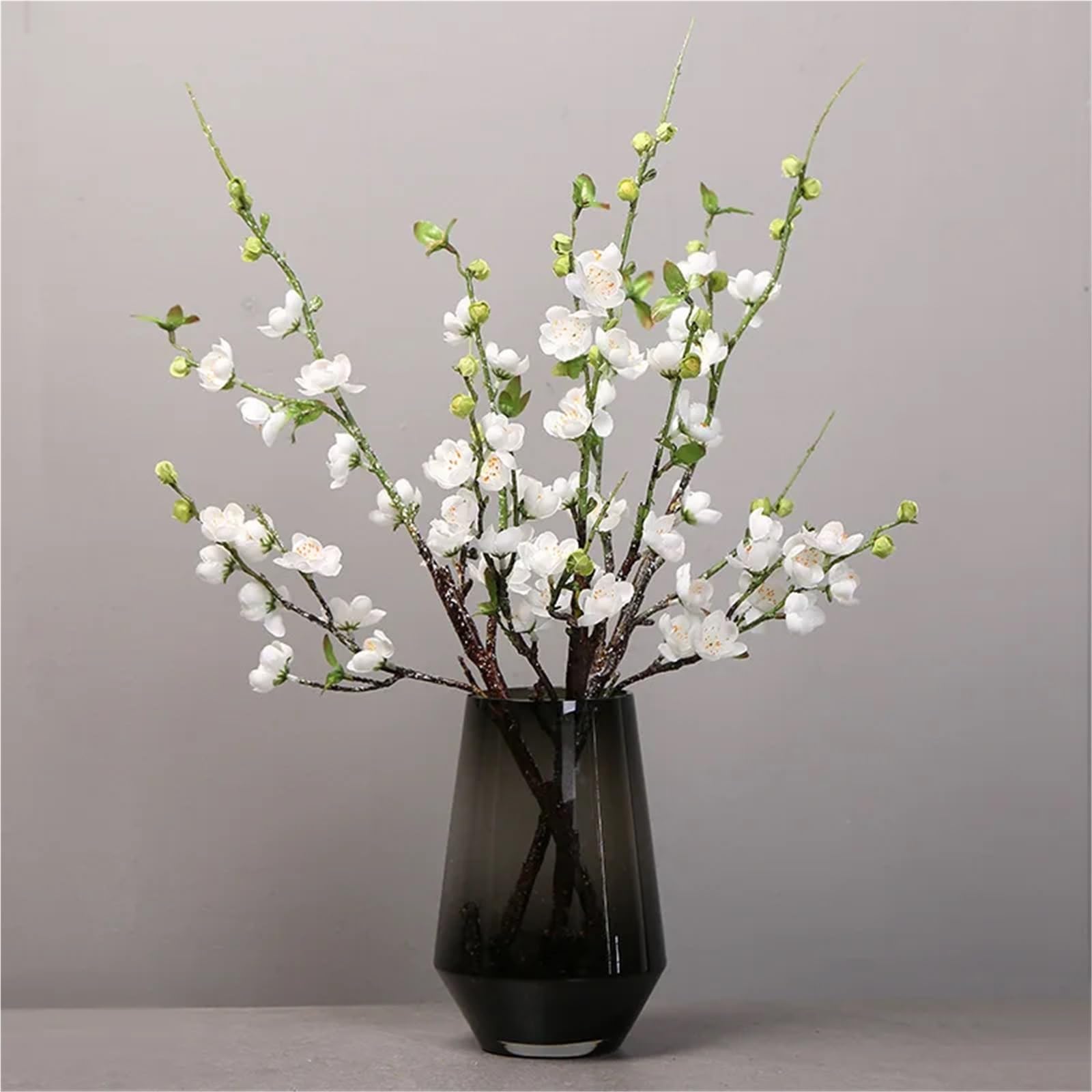 WHMWT Artificial Cherry Blossom Flower Branches Silk Peach Spring For Wedding Decoration Plum Arrangement Accessories(White)