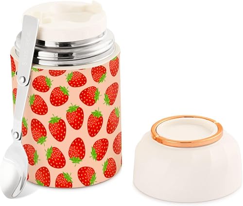 MCHIVER Cartoon Pink Strawberry Food Jar with Spoon Stainless Steel Vacuum Insulated Food Container 17 oz Thermos for Adults disponible en Yaxa Venezuela