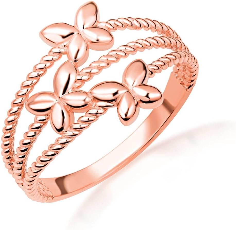 Claddagh Gold 10K &14K Triple Band Butterfly Rebirth Roped Ring Available In Yellow/Rose/White Gold Gold with Multiple Ring Size