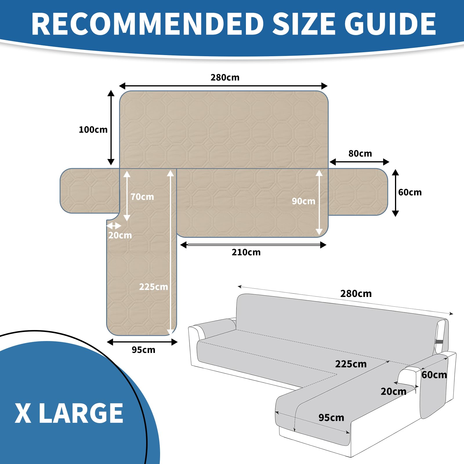 Ystyle Copridivano Impermeabile con Penisola 4 Posti (L 280 CM), Copridivano Angolare Destra/Sinistra Universale Reversibile, Copridivano Chaise longue Antigraffio Antimacchia, Beige
