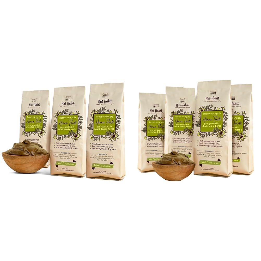 Nat Habit - Fresh Ready to Apply Henna Paste (Pack of 3 x 220g) and 100% Natural Rajasthani Henna Paste (Pack of 4 x 220g)-picture-33