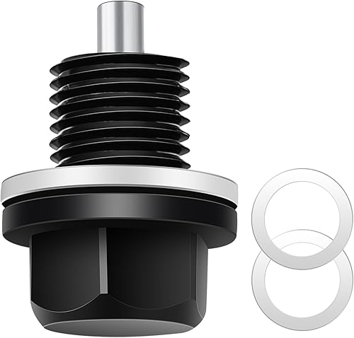 M12 X 1.25 Magnetic Oil Drain Plug, Stainless Drain Plug with 2 Silver Copper Crush Washers Compatible with Hyundai KIA Mazda Ford and More Vehicles