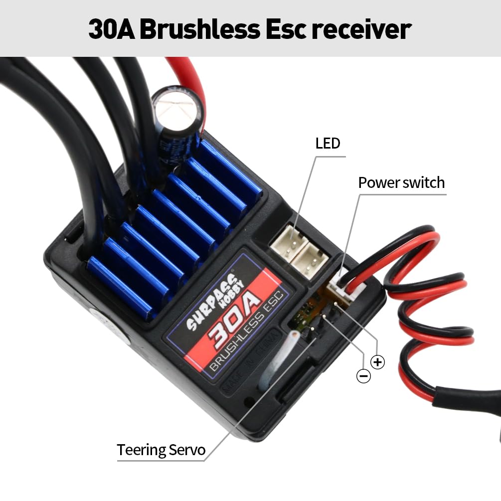 2.4G CH2 RC Transmitter and Receiver Waterproof RC Remote and Receiver 30A Esc 2 in 1 Comb Set for RC Car Boat