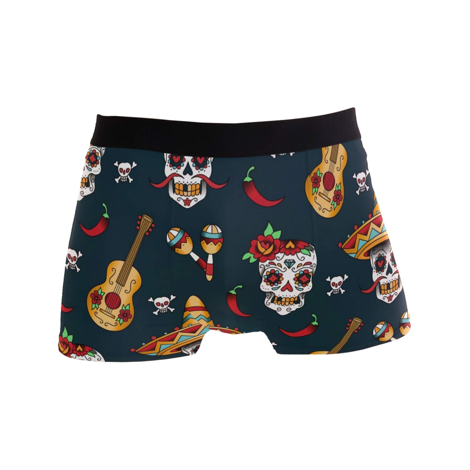 Linomo Men's Multicoloured Boxer Briefs Mexican Sugar Skull Guitar Boxers Shorts Underwear Underpants