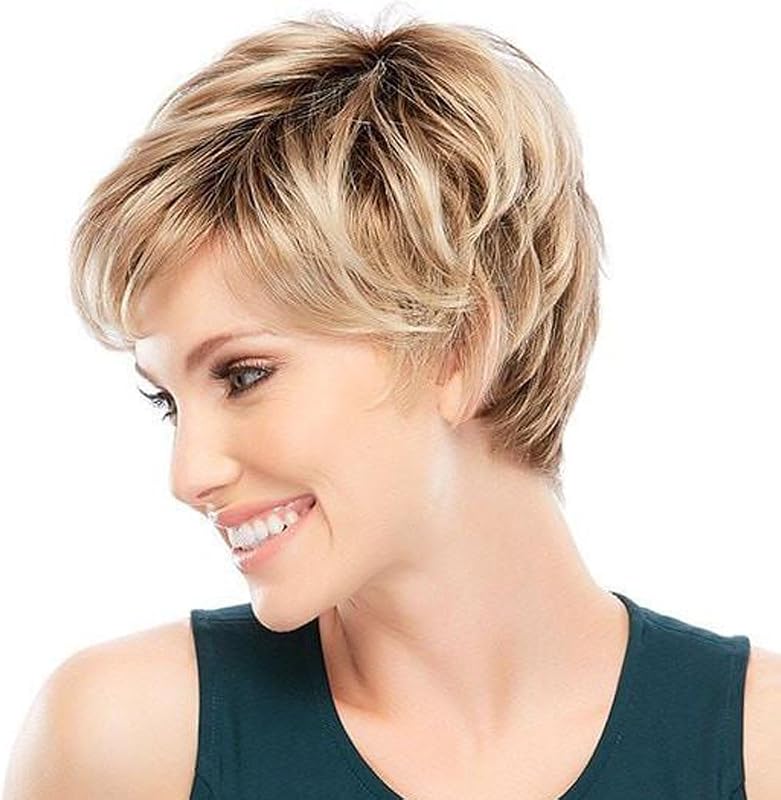 HAIRCUBE Rövid Szőke Paróka Fekete Gyökerekkel Női Hajparóka