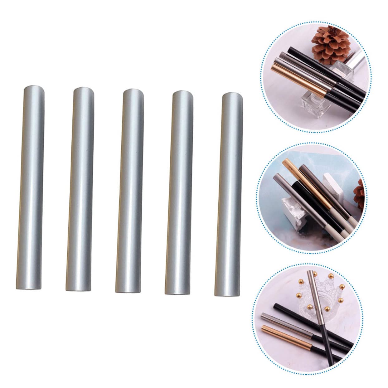 5pcs Lightproof Zinc Alloy Manicure Brush Caps 8mm Diameter Protective Pen Topper Covers for Nail Art Tools Women’s Manicure Accessories