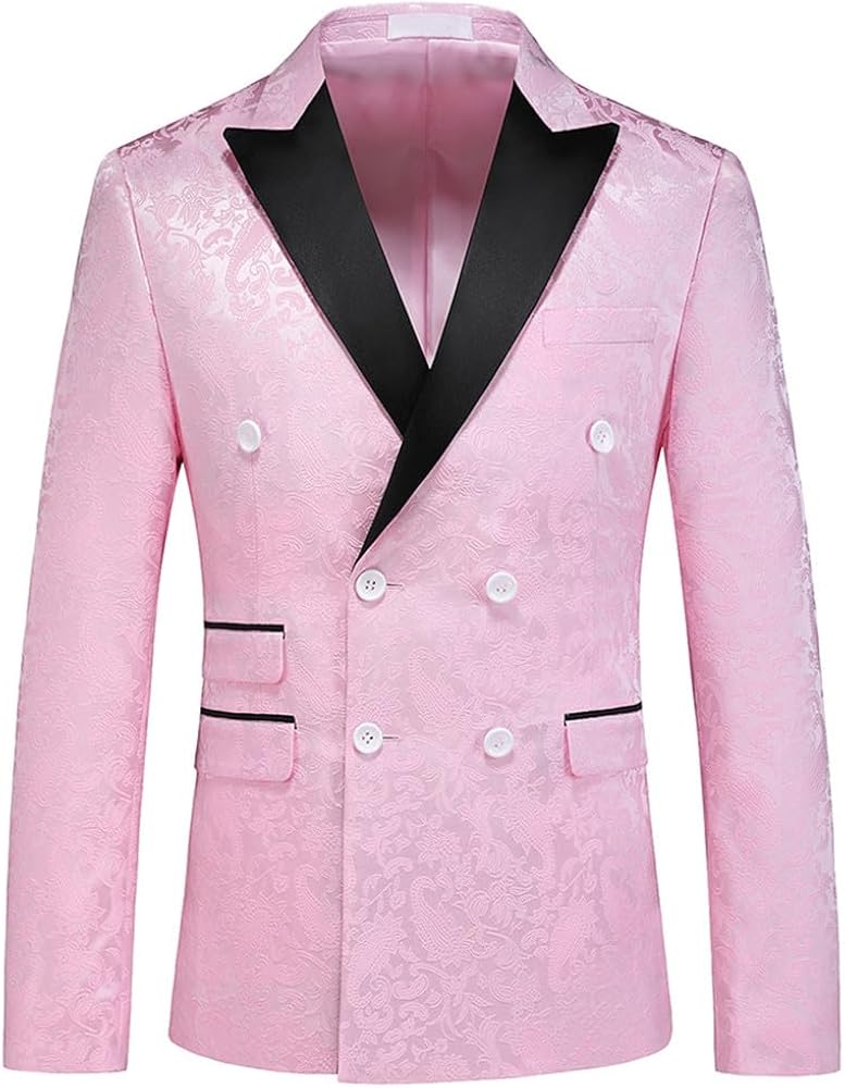 Men Double Breasted Blazer Floral Jacquard Blazers Fashion Formal