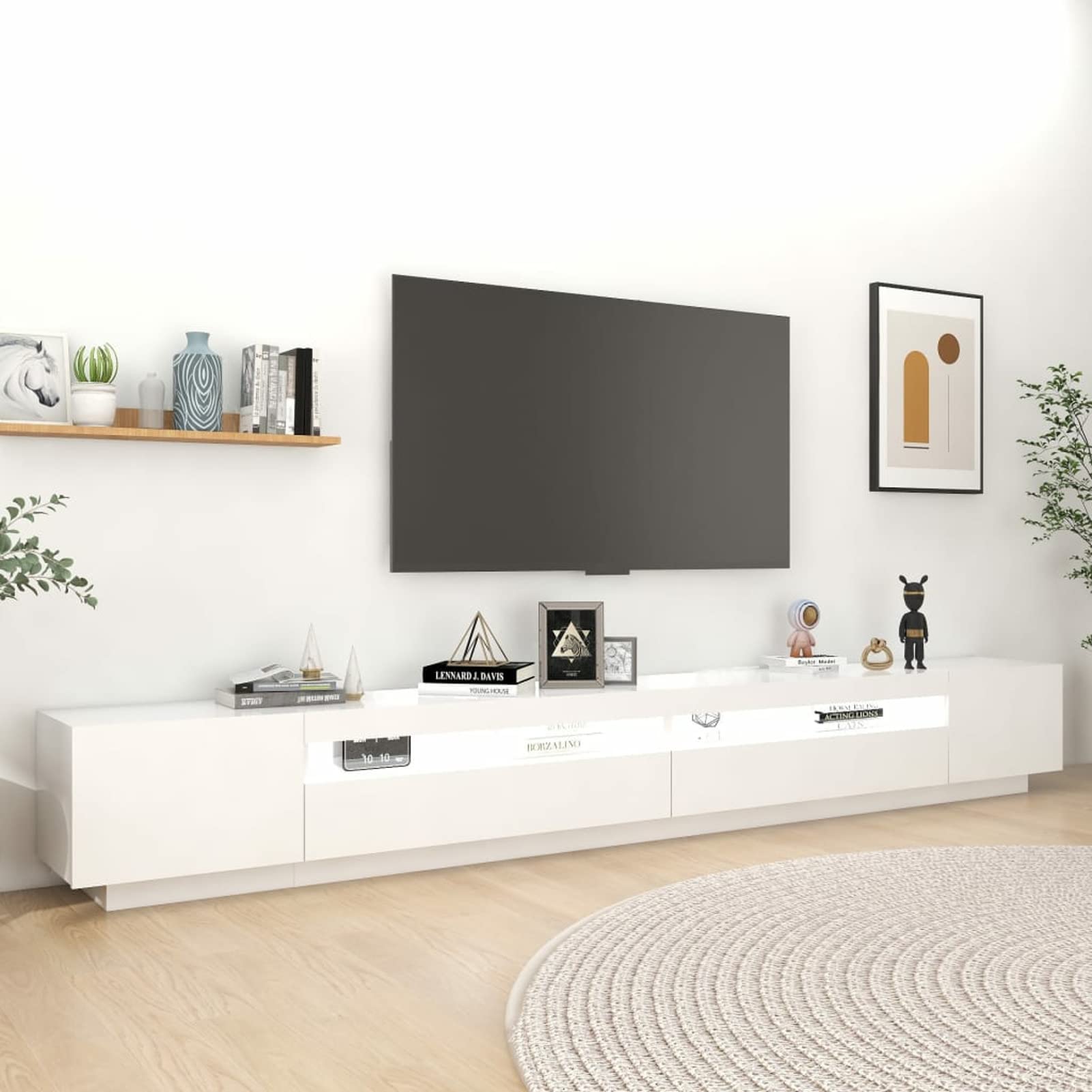 IKAYAA Mueble de TV con Luces LED, Mueble para TV de 300 cm, Armario Bajo con iluminación LED, para Salón. Diseño Moderno. Muebles De Salon Mesa Television Blanco