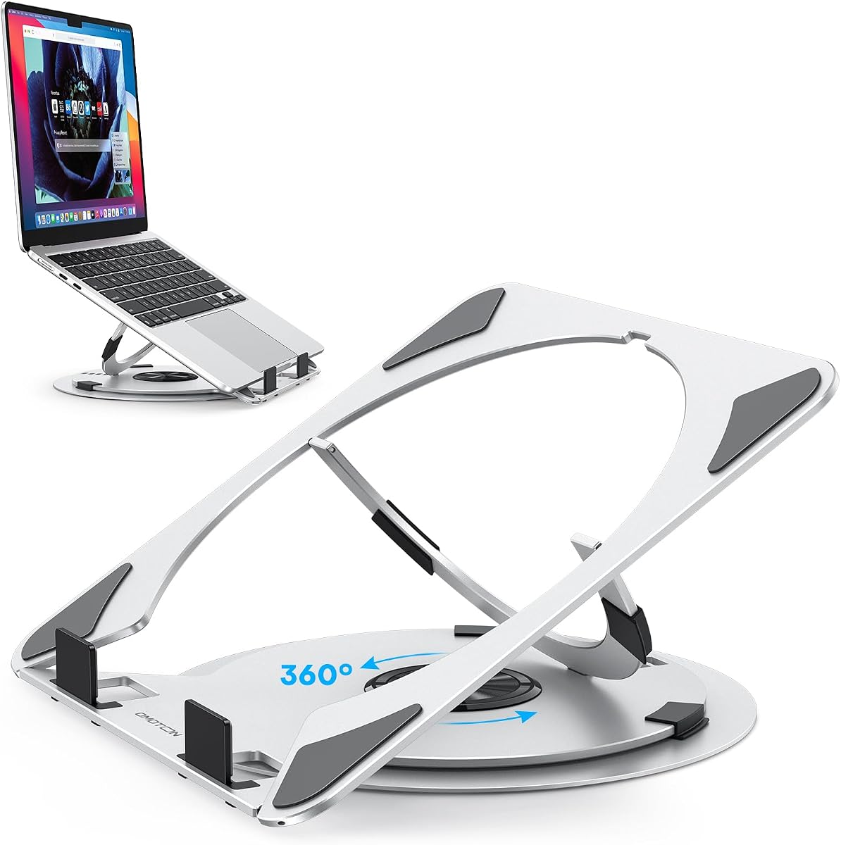 Portable Laptop Stand for Desk, Ergonomic Computer Stand with 360° Rotating Base, 5-Level Adjustable Aluminum Foldable Mount, Compatible for 10-15.6" Laptops