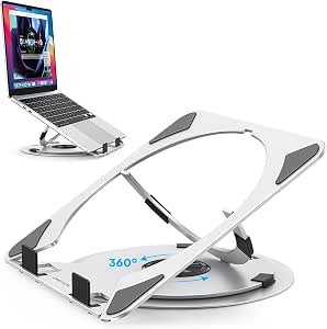OMOTON Portable Laptop Stand for Desk, Ergonomic Computer Stand with 360Â° Rotating Base, 5-Level Adjustable Aluminum Foldable Mount, Compatible for 10-15.6" Laptops