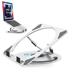 OMOTON Portable Laptop Stand for Desk Ergonomic Computer Stand with 360 Rotating Base 5-Level Adjustable Aluminum Foldable Mount