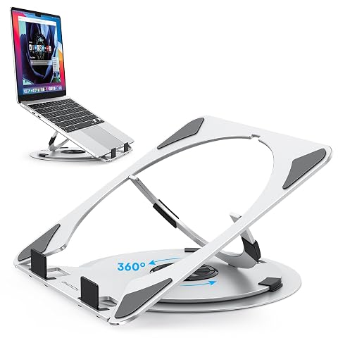 OMOTON Portable Laptop Stand for Desk Ergonomic Computer Stand with 360 Rotating Base 5-Level Adjustable Aluminum Foldable Mount