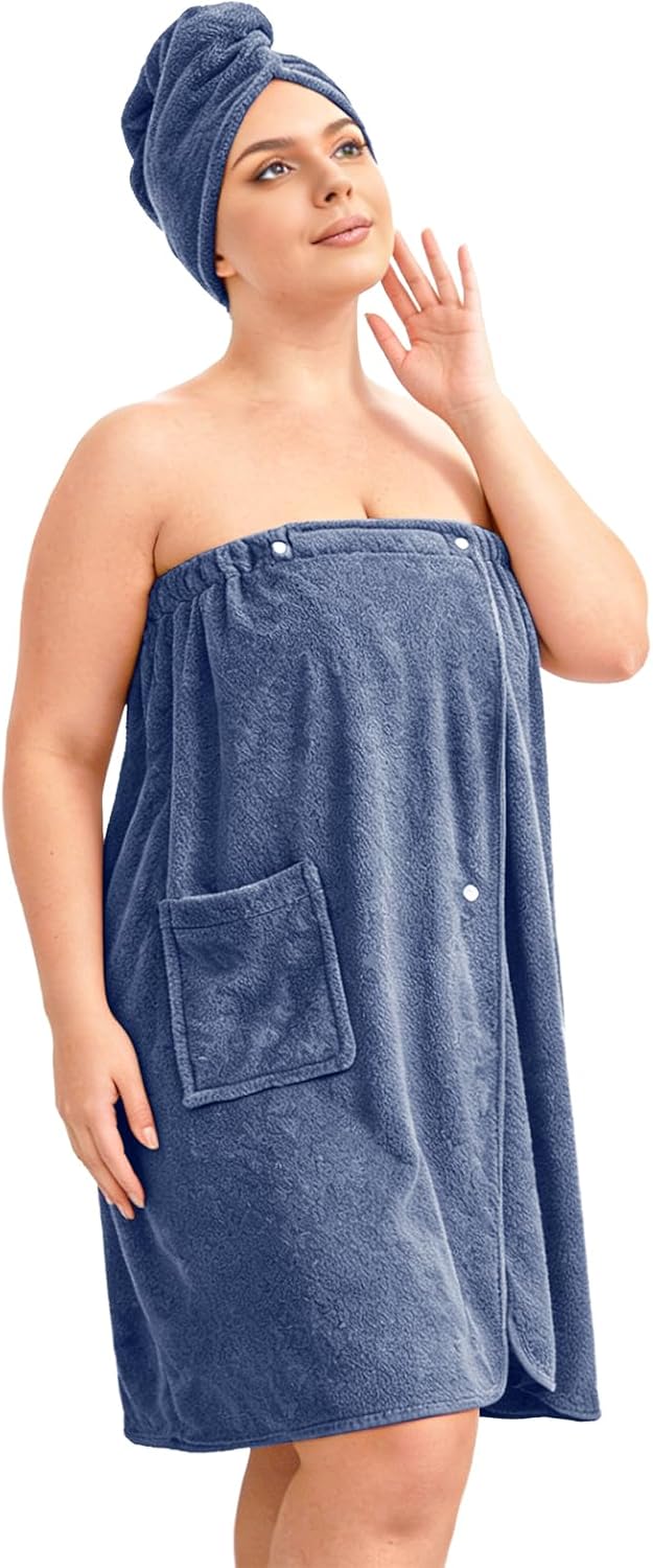 Women’s Plus Size Towel Wrap with Hair Towel (XXL-XXXXL), Oversized Shower Body Wrap Bathrobe, Soft Quick-Dry Hair Drying Towel for Spa Use Light Purple (Light Purple)
