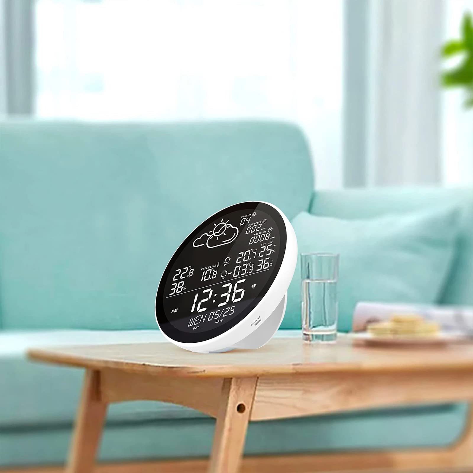 Stacja pogodowa WiFi Smart z pilotem Tuya APP i czujnikami, miernik temperatury i wilgotności wewnątrz i na zewnątrz, duży kolorowy wyświetlacz, zegar pogodowy, barometryczny, z 3