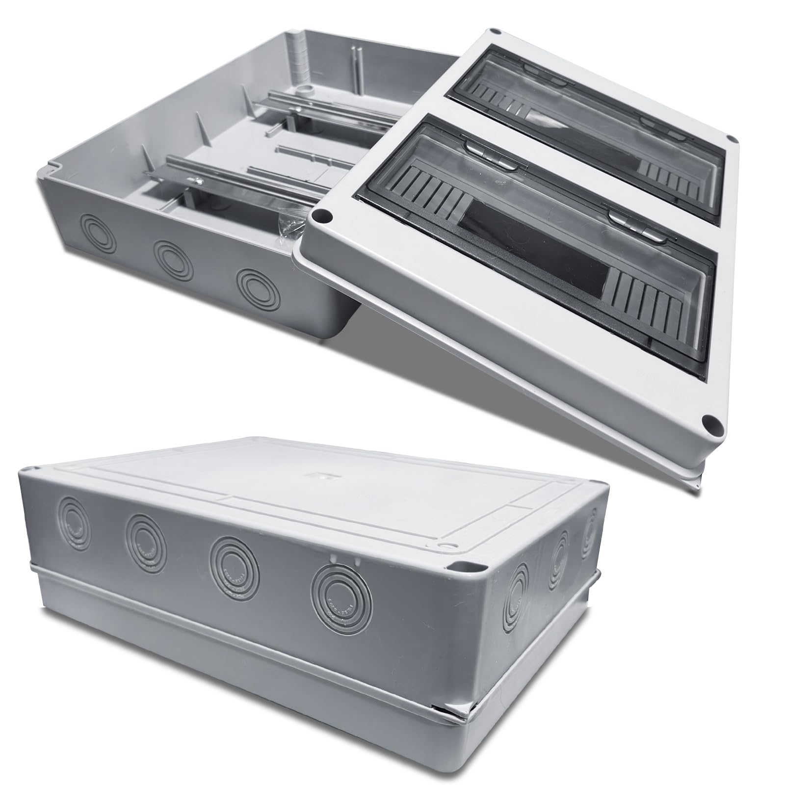 Caja Cuadro Eléctrico Exterior IP65 - 24 Módulos, Medidas 280x110x360mm, Plástico ABS Gris, Puerta Transparente