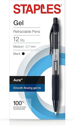 STAPLES 2072167 Aura Gel - Bolígrafos retráctiles de 0.028in, negro, paquete de 12 (29195)