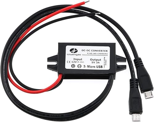 E-outstanding Módulo convertidor de CC 12 V a 5 V 3 A, regulador reductor, convertidor de potencia de coche con cable micro USB doble convertidor de