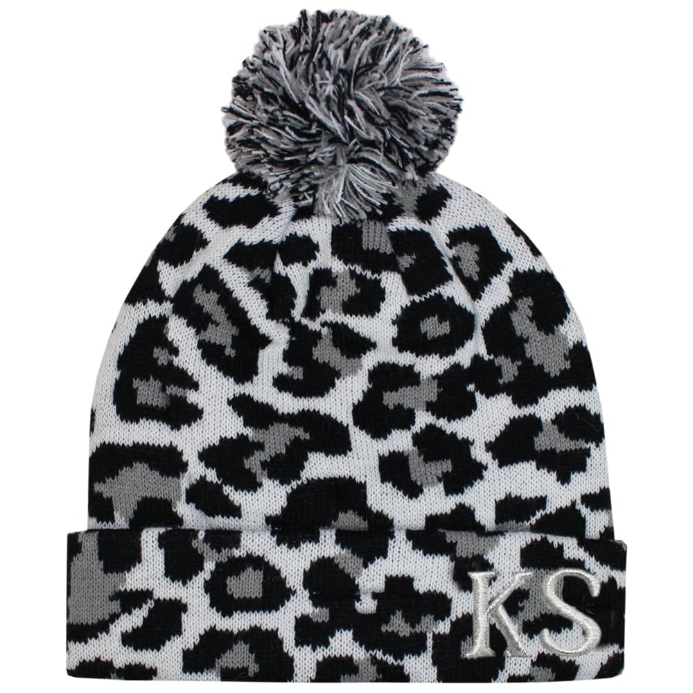 TeddyT's Personalised Ladies Silver Grey Leopard Print Embroidered Initials Bobble Hat