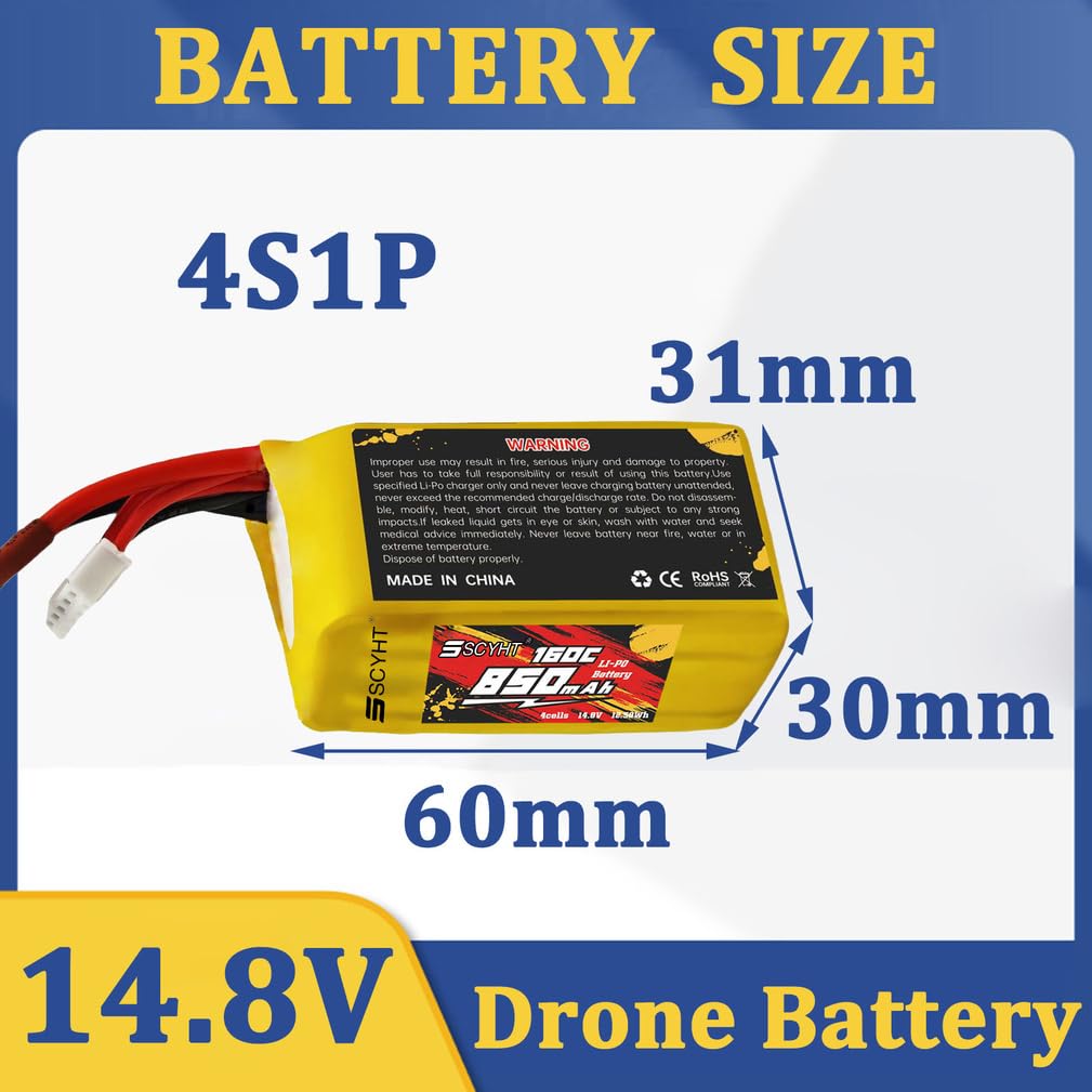 Batteria al litio 14,8 V 4S Batteria Lipo 160C Batterie ricaricabili 850 mAh Batterie droni per aeromodelli con porta XH-4S per motori da 13 W max,14.8v850mah 160c xt60 u