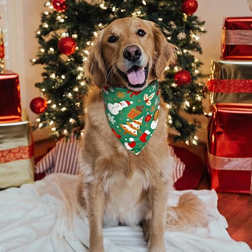 Miniatura 3 de CROWNED BEAUTY Bandanas navideñas reversibles para perros, paquete de 2 unidades, juego de abeto de Papá Noel, bufandas triangulares ajustables para