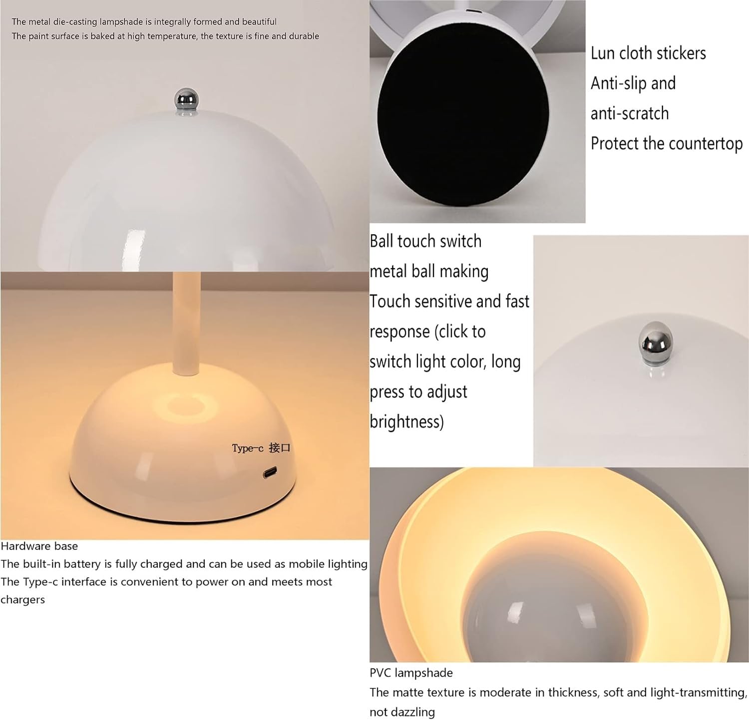 Lampada da tavolo dimmerabile touch control - ricaricabile tramite USB, 3