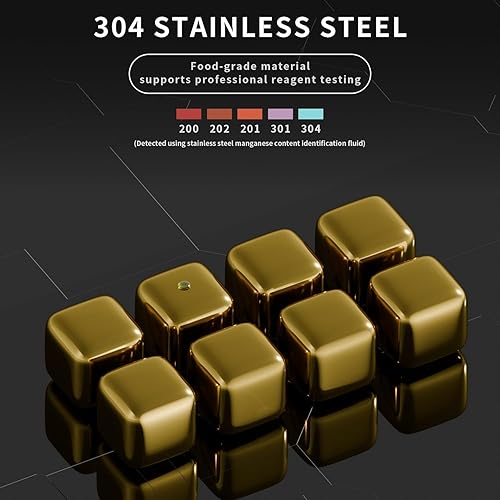 Miniatura 5 de ShanSon Enfriadores de vino, cubos de hielo de metal, 8 piezas de piedras de whisky de acero inoxidable, reutilizables, piedras de whisky para