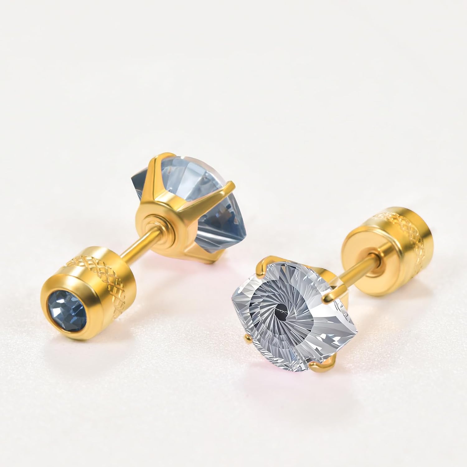 Hypoallergenic Titanium Screw Back Evil Eye Stud Earrings 20G Post for Sensitive Ears 5A Cubic Zirconia for Women Men Double Side Earrings Piercing Sleeper Studs Jewelry