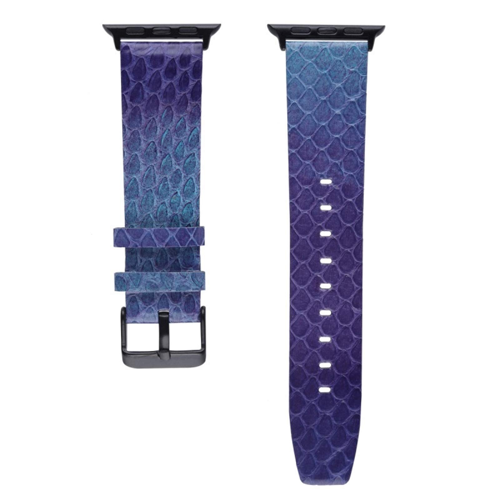 Bracelet Apple Watch en véritable peau de serpent violet fait main en France
