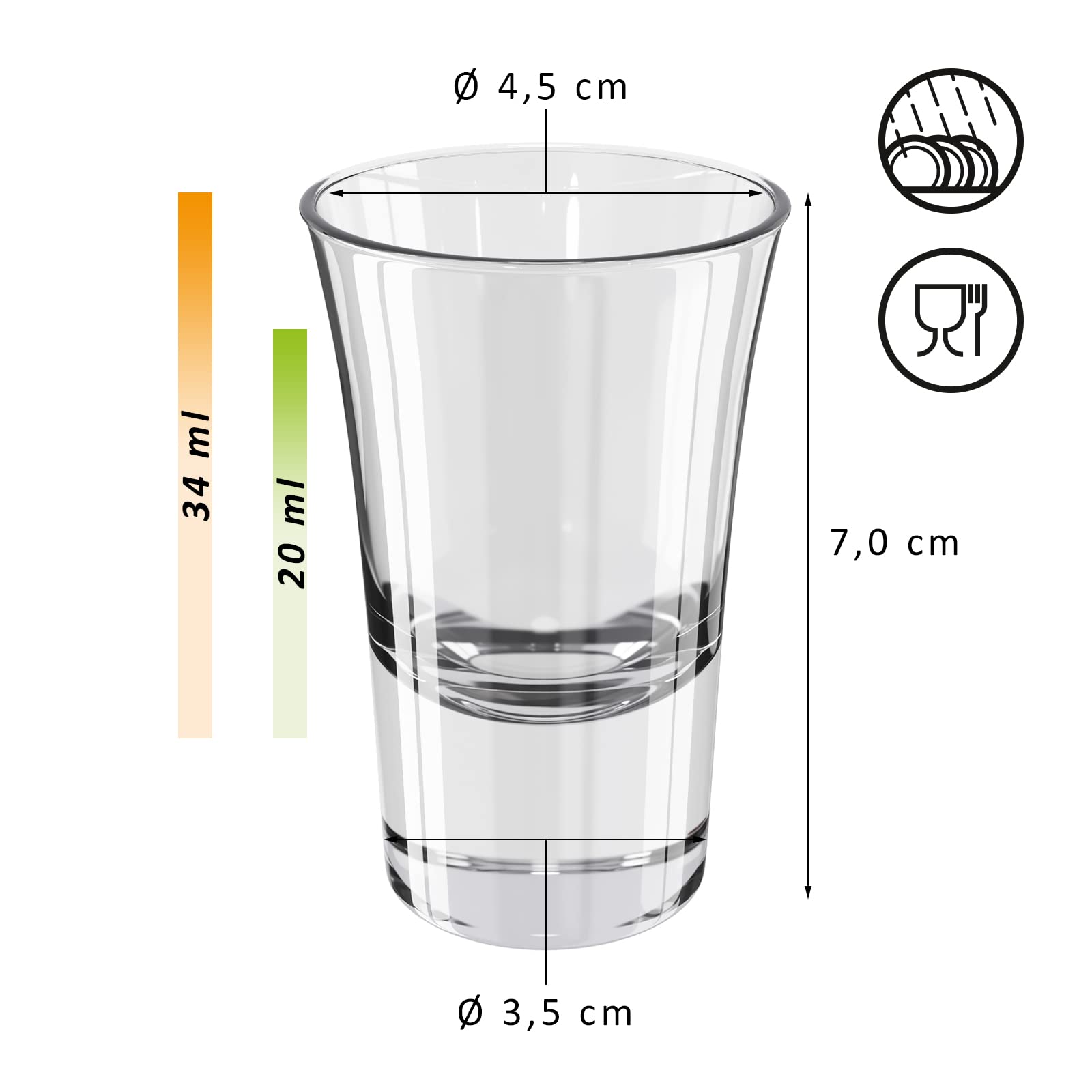 Wellgro Vasos de chupito de 3,4 cl – 4,5 x 7 cm (diámetro x altura) – Cristal transparente – Vasos de chupito – Estable – Fabricado en Italia, cantidad: 24 unidades