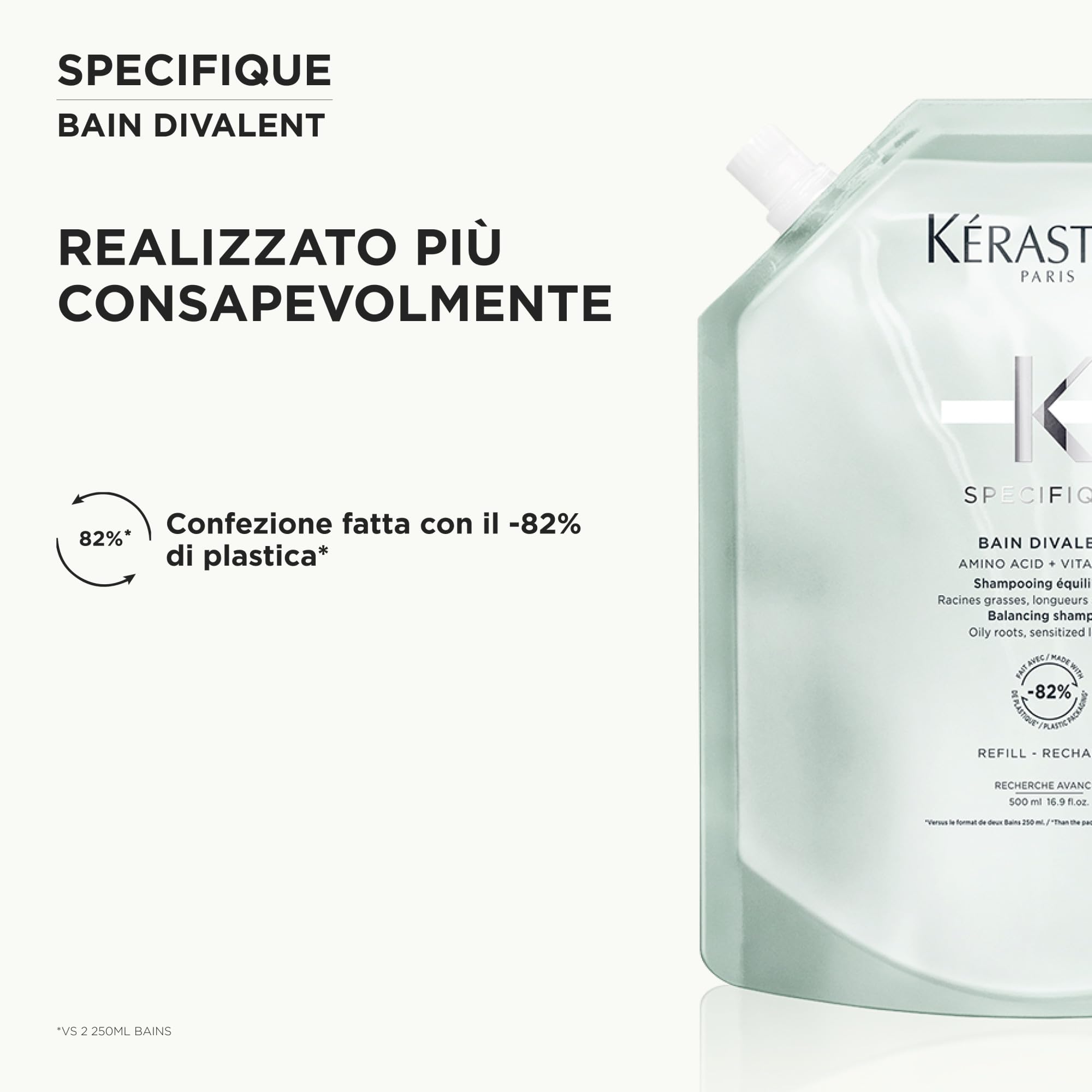 Kérastase, Spécifique, Ricarica Shampoo Riequilibrante, Per Radici Grasse & Capelli Sensibilizzati, Cuoio Capelluto Purificato, Con Amminoacidi e Vitamina B6, Bain Divalent, 500 ml