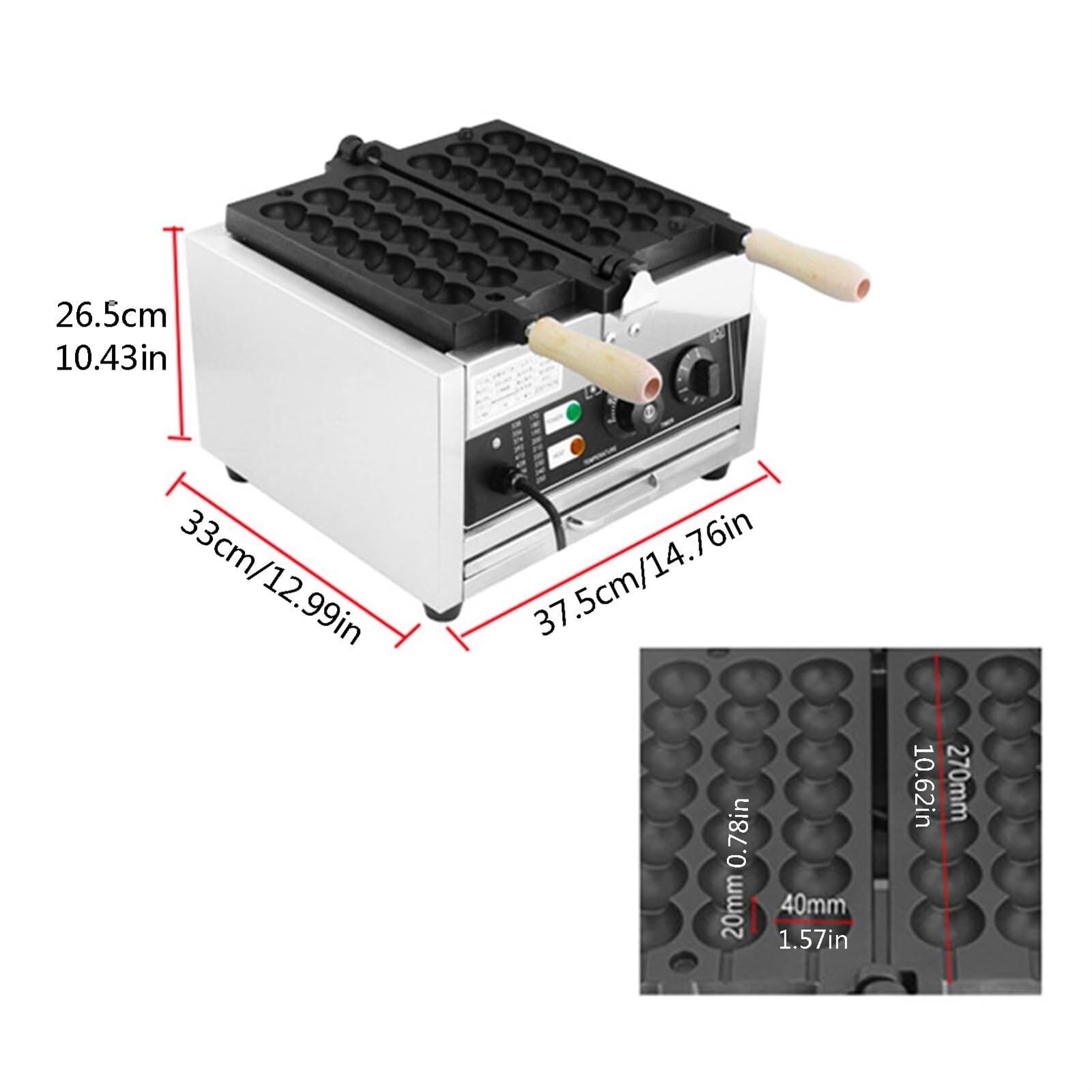 Macchina professionale per waffle a forma di palla, macchina elettrica antiaderente da 1400 W con controllo di tempo e temperatura, piastra elettrica per waffle a forma di cono gel,