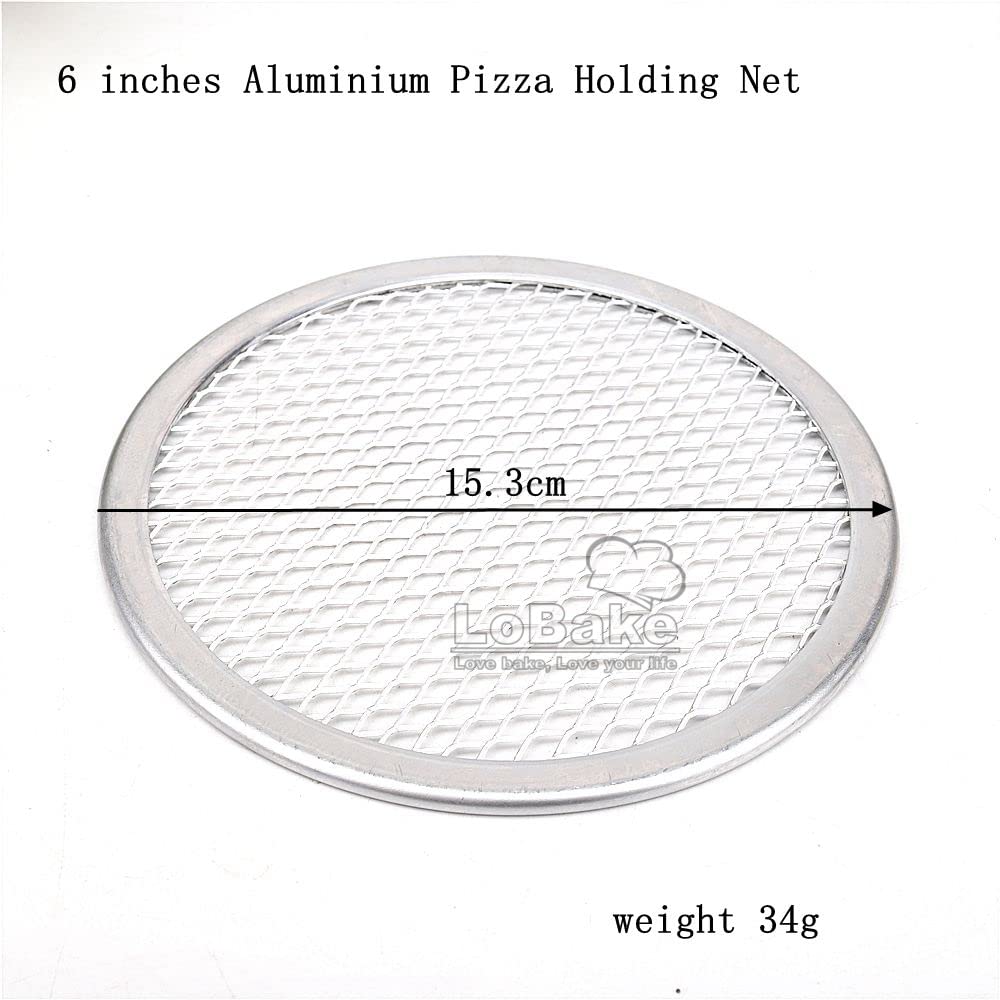 LoBake 2pcs a lot 6-12 inches Round Thickened Nonstick Aluminum Pizza Holding Net with Rhombic Holes Cookie Holder Flour Mesh Pie Plates (2pcs 6 inches Aluminium)