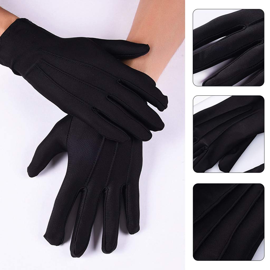 RY-CAN Men Spandex Black White Parade Gloves Formal Tuxedo Costume Honor Guard Mittens Dress gloves-Spandex