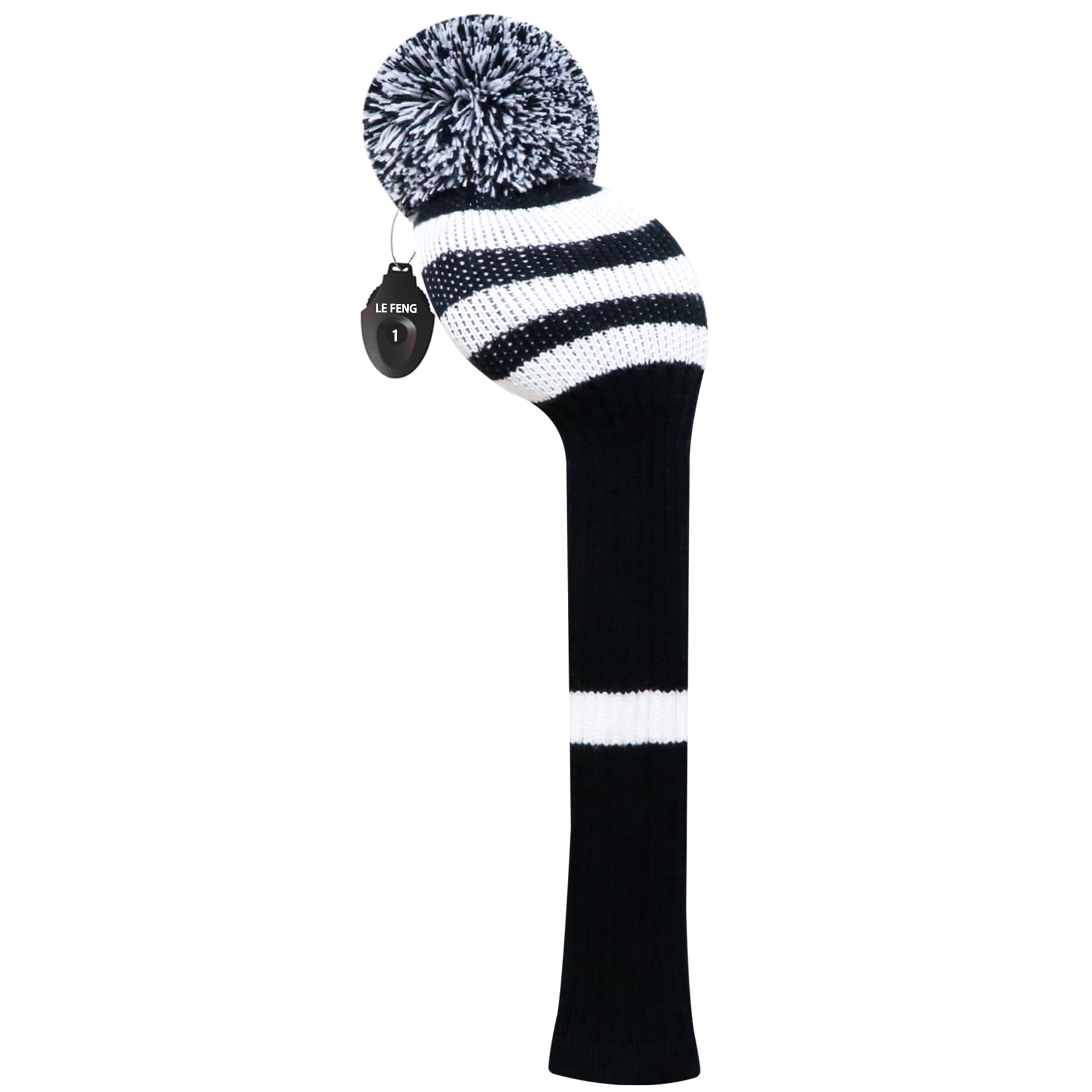 LeFeng 1Pcs Golf Club Cover, Knitted Golf Head Cover for 460cc Driver Fairway Woods and Hybrid with Cute Pom Pom and Number Tag(White Black Stripes,for Driver) โ image 1