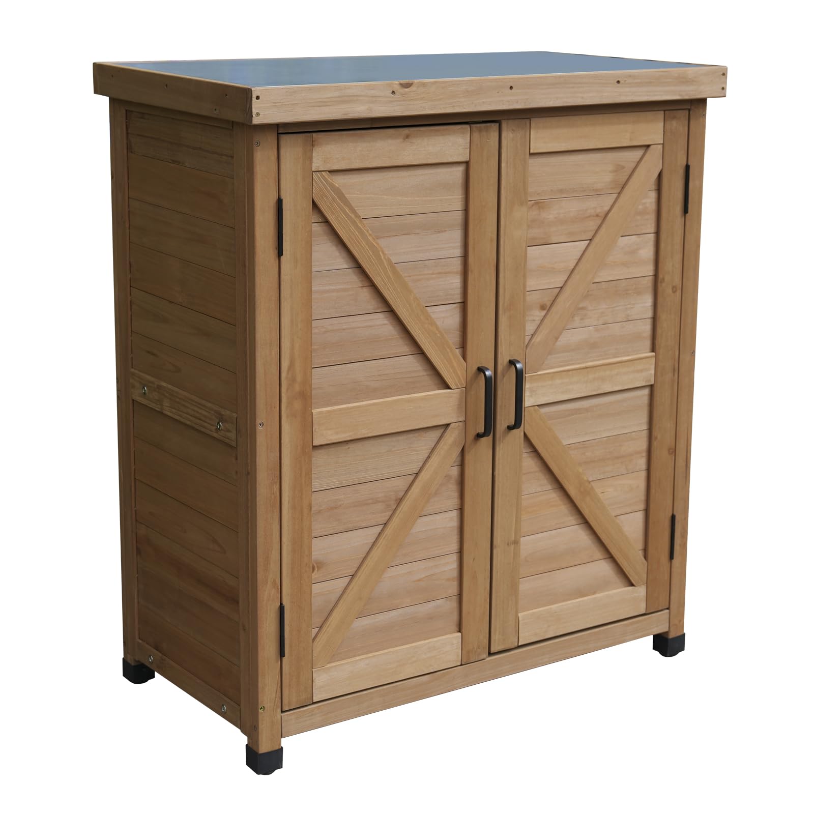 Outdoor Gartenschrank aus Holz, 80 x 45 x 93 cm, Grau, Wasserfest, Höhenverstellbare Füße, 2 Türen, 2 Einlegeböden (Orange)
