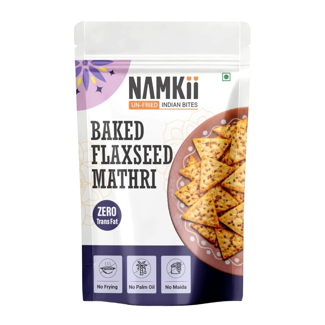 NAMKII Baked Flaxseed Mathri | Baked Not Fried, No Maida, No Palm Oil | Zero Trans Fat, Low Saturated Fat | Healthy Snacks, Mathri, Namkeen | Perfect for tea-time snacking, mid-night cravings, or tiffins | 175 g (Pack of 1)
