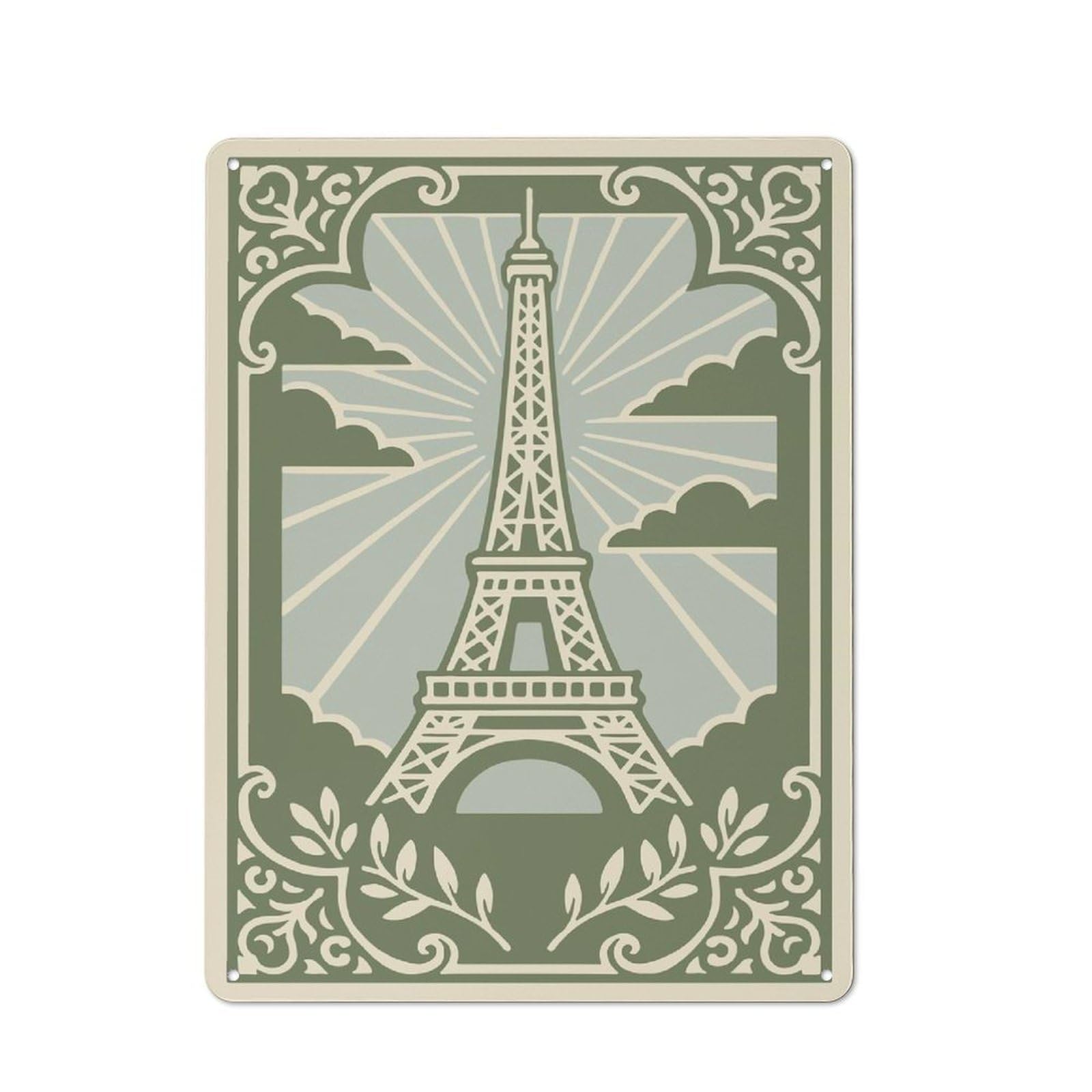 Junmoney Style-4 Eiffel Tower Vintage Retro Metal Wall Decor 40X30cm, Decorative Tin Plaque For Bar, Kitchen, Garage Or Games Room