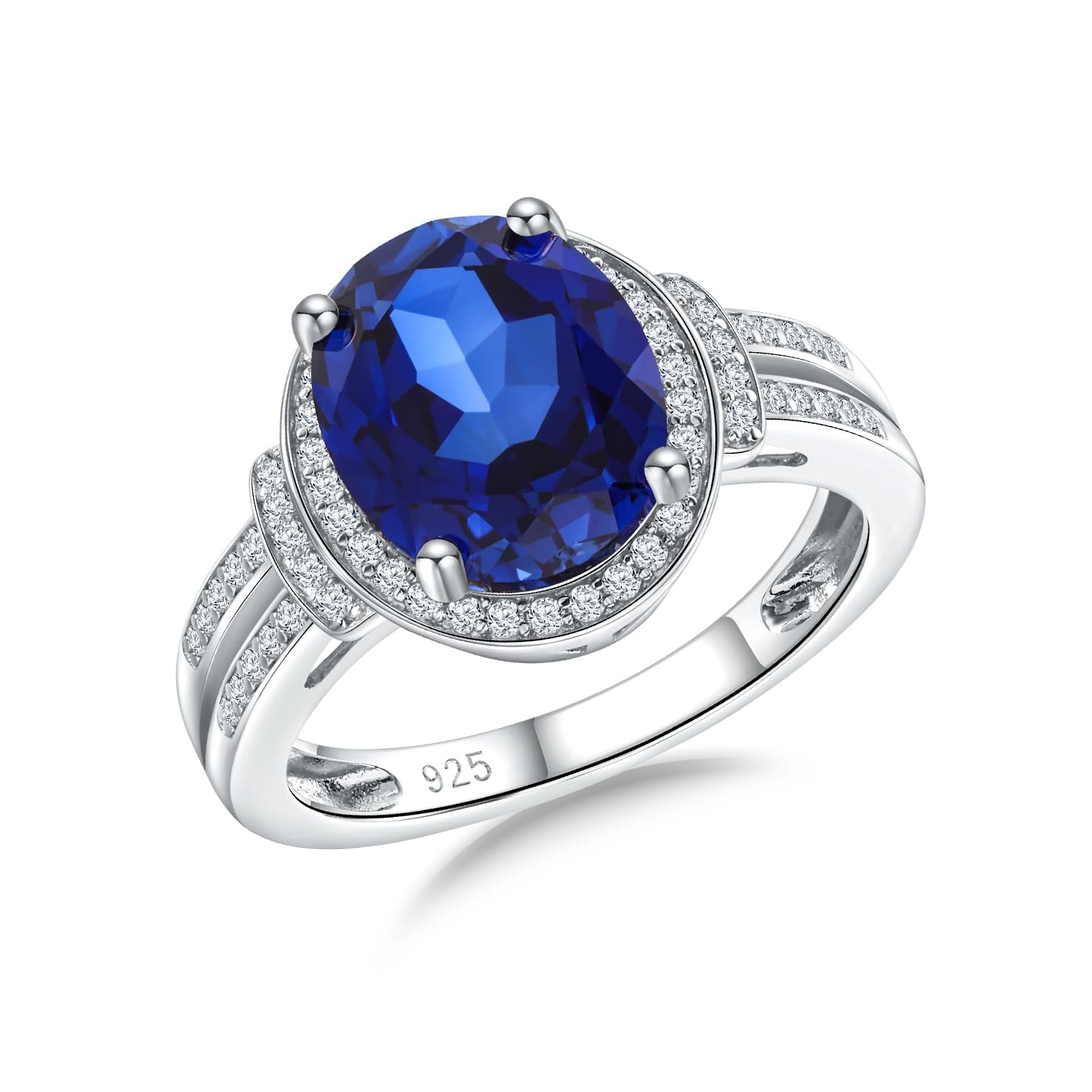 Emerald/Sapphire/Ruby/Tourmaline Rings for Women, 925 Sterling Silver Gemstone Engagement Anniversary Ring Big 6.5-8.5 Carat Birthstone Ring, Size 6 to 10 (Send Gift Box)