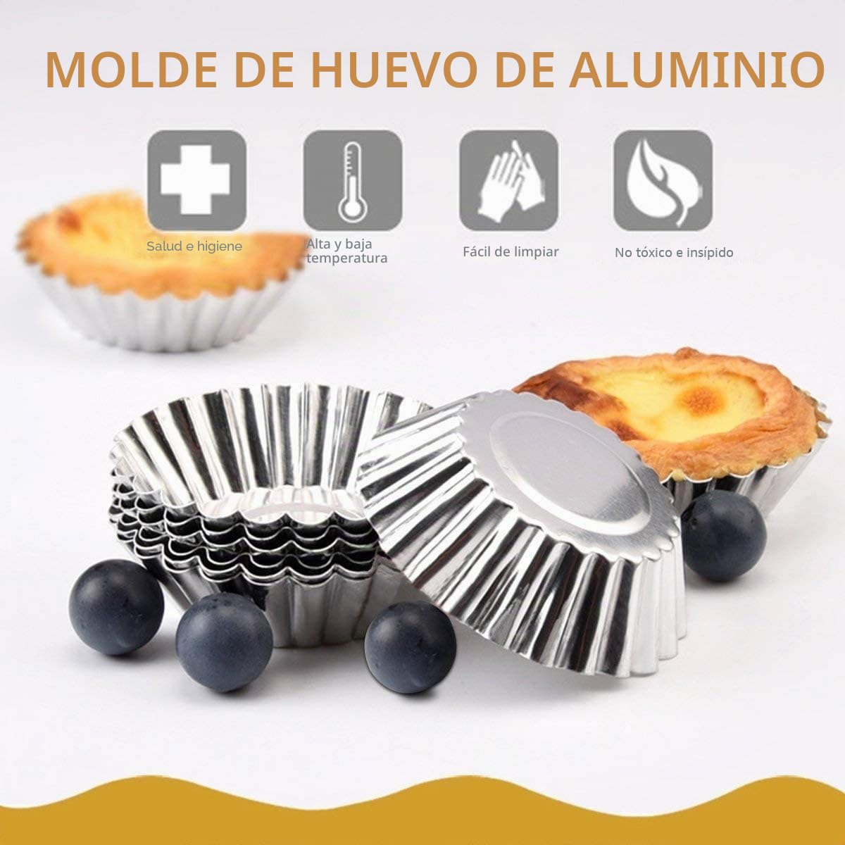 50 Piezas Molde de Tartaleta de Huevo Aluminio, Moldes Mini Tartaletas No Adhesivo y Reutilizable, Molde para Magdalenas,Moldes para Hornear,Molde del Pudin para Galletas