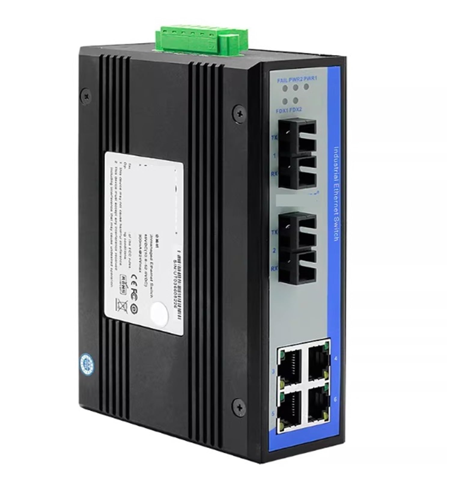 Convertisseur Fibre vers Ethernet UT-60-D4T2SC, Fibre 2 Ports, Commutateur Ethernet Industriel Ethernet 4 Ports, Montage sur Rail DIN Commutateur Ethernet Industriel