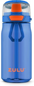 Zulu Kids Flex 16oz Tritan Plastic Water Bottle with Silicone Spout, Leak-Proof Locking Flip Lid and Soft Touch Carry Loop for School Backpack, Lunchbox, and Outdoor Sports, Blue