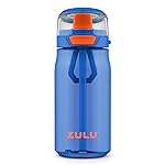 ZULU Kids Flex 16oz Tritan Plastic Water Bottle with Silicone Spout, Leak-Proof Locking Flip Lid and Soft Touch Carry Loop for School Backpack, Lunchbox, and Outdoor Sports, Blue