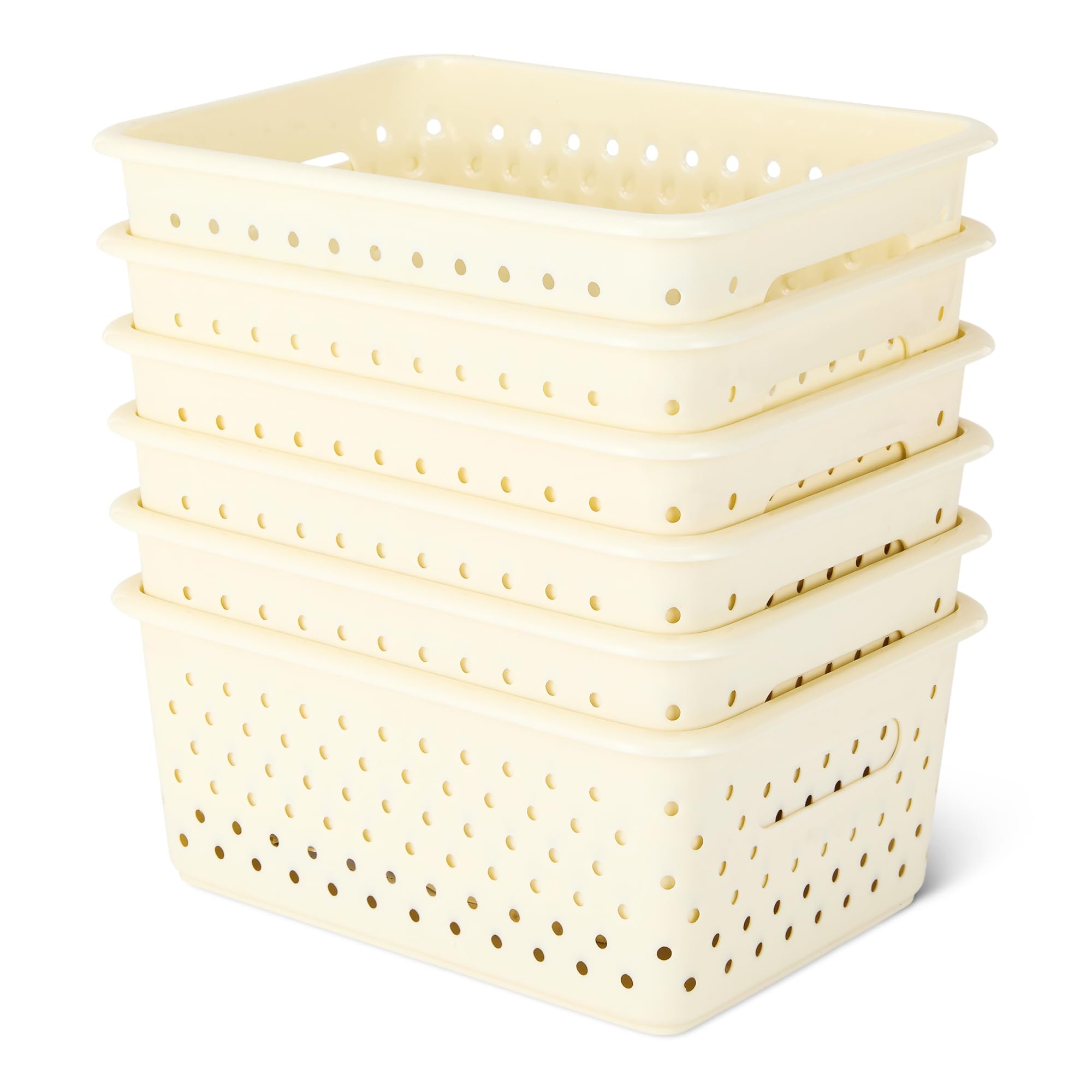 Amazon Basics Cestas Decorativas de Plástico sin BPA, 25,2cm x 18,8cm x 10,56cm, Color Marfil, Paquete de 6