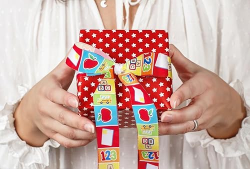 Miniatura 3 de Threetols 2 rollos de cinta de borde con alambre de 10 yardas, cinta de arpillera de números coloridos de 2.5 pulgadas, cinta de envoltura de regalo